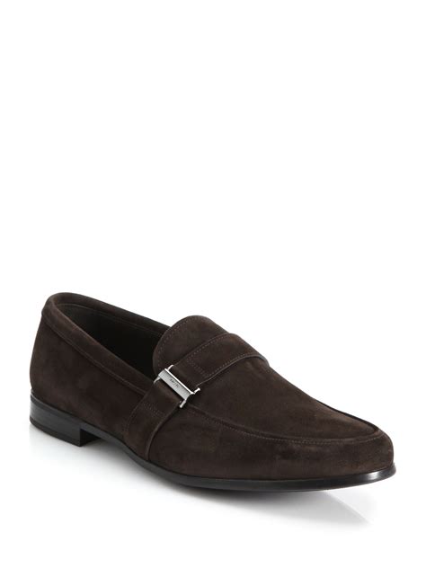 prada men's brown loafers|Prada suede loafers.